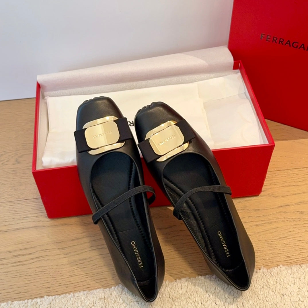 Ferragamo Bow-Tie Ballet Flats, Black