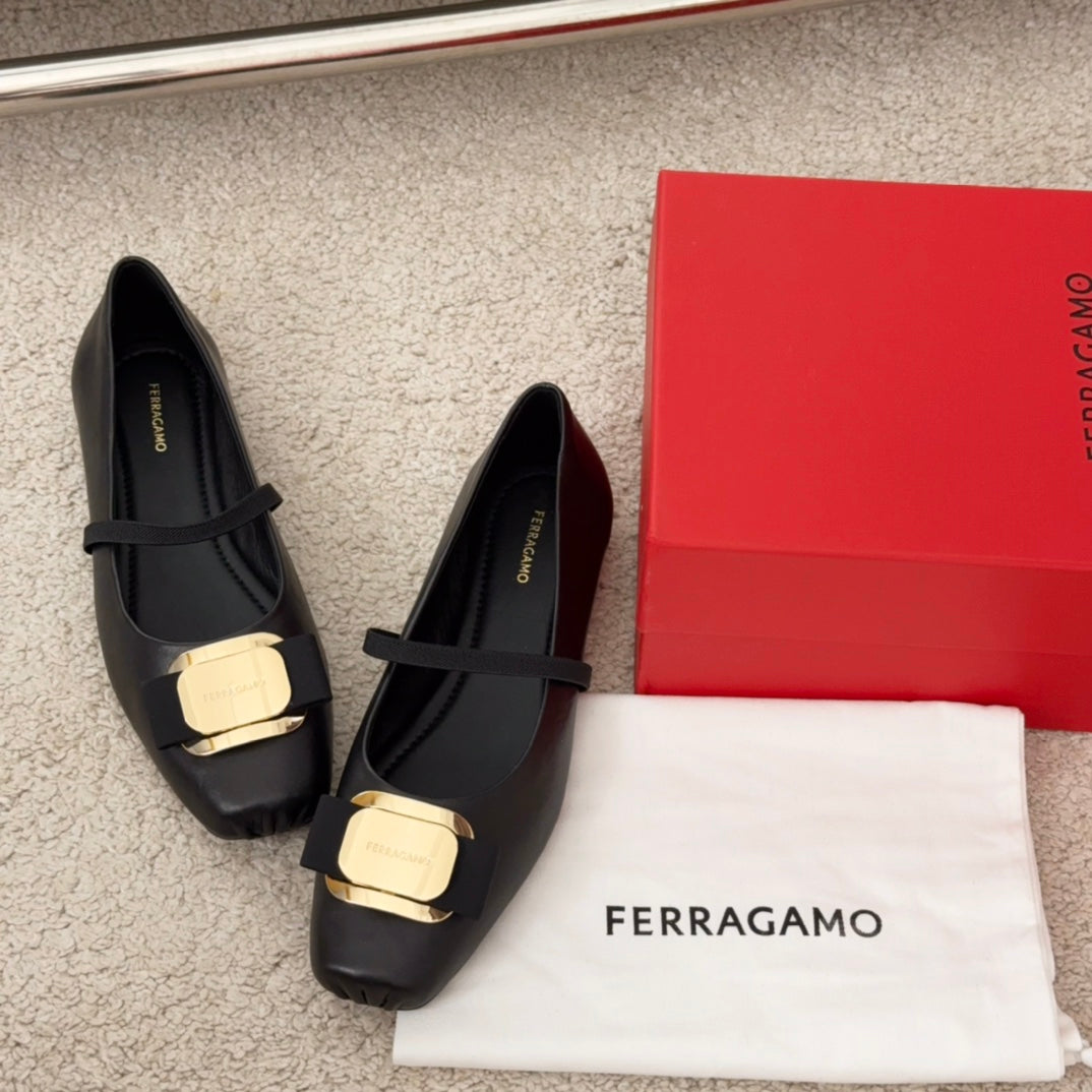 Ferragamo Bow-Tie Ballet Flats, Black
