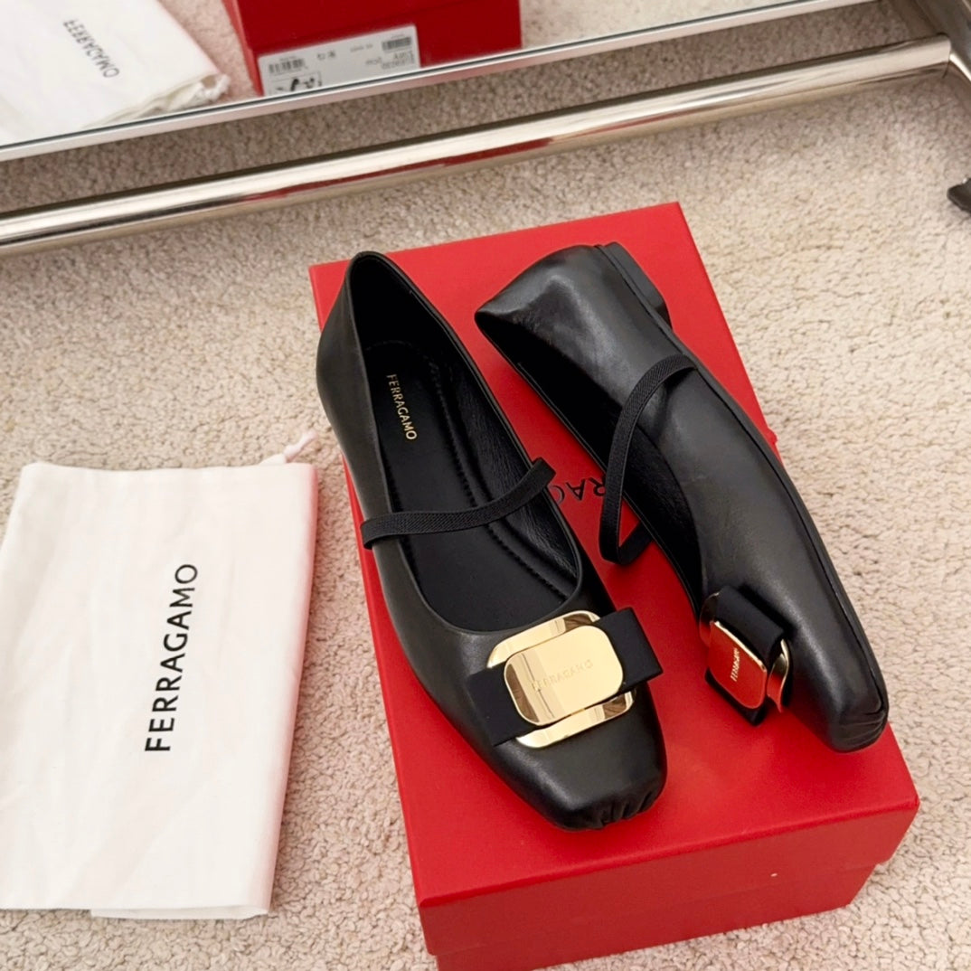 Ferragamo Bow-Tie Ballet Flats, Black