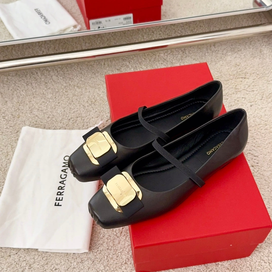 Ferragamo Bow-Tie Ballet Flats, Black