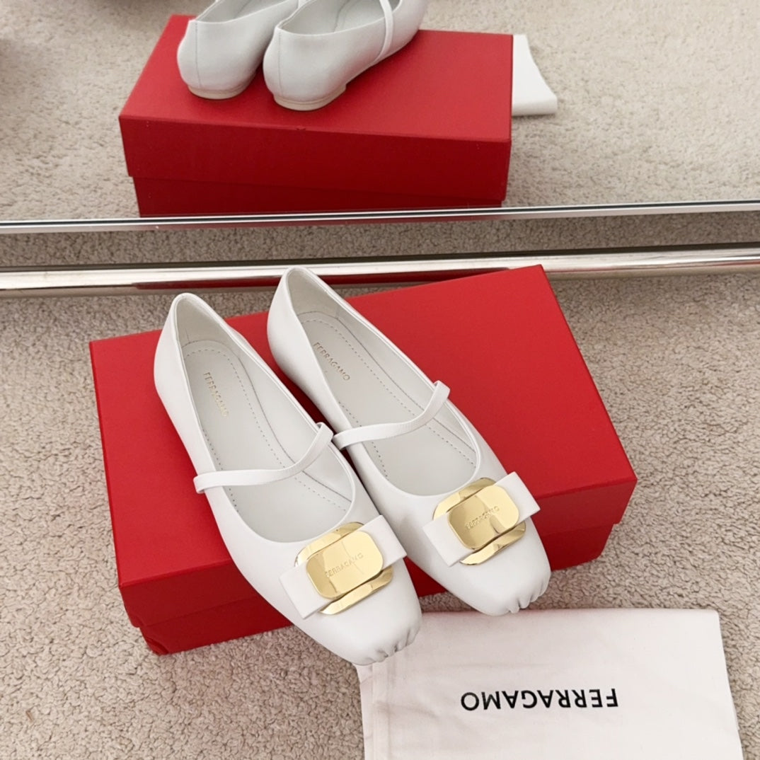 Ferragamo Bow-Tie Ballet Flats, White