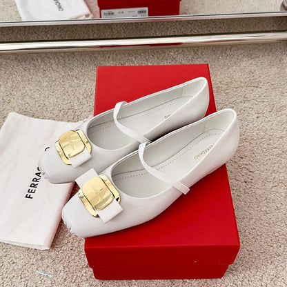 Ferragamo Bow-Tie Ballet Flats, White