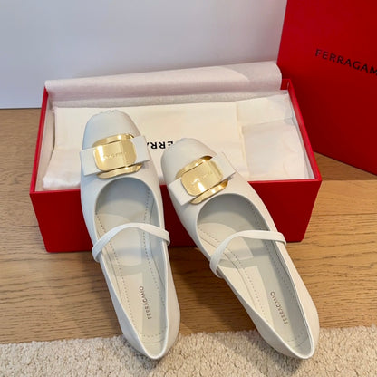 Ferragamo Bow-Tie Ballet Flats, White