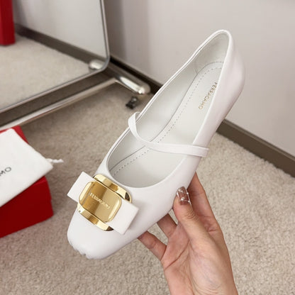 Ferragamo Bow-Tie Ballet Flats, White