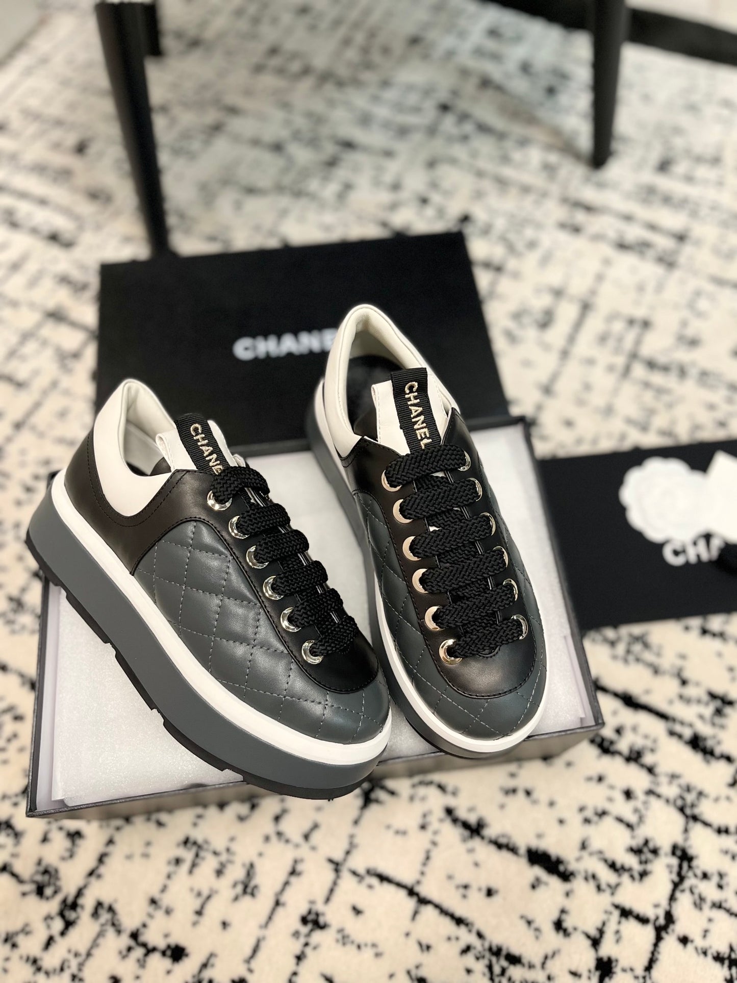 Chanel Quilted Print Chunky Sneakers, Sand