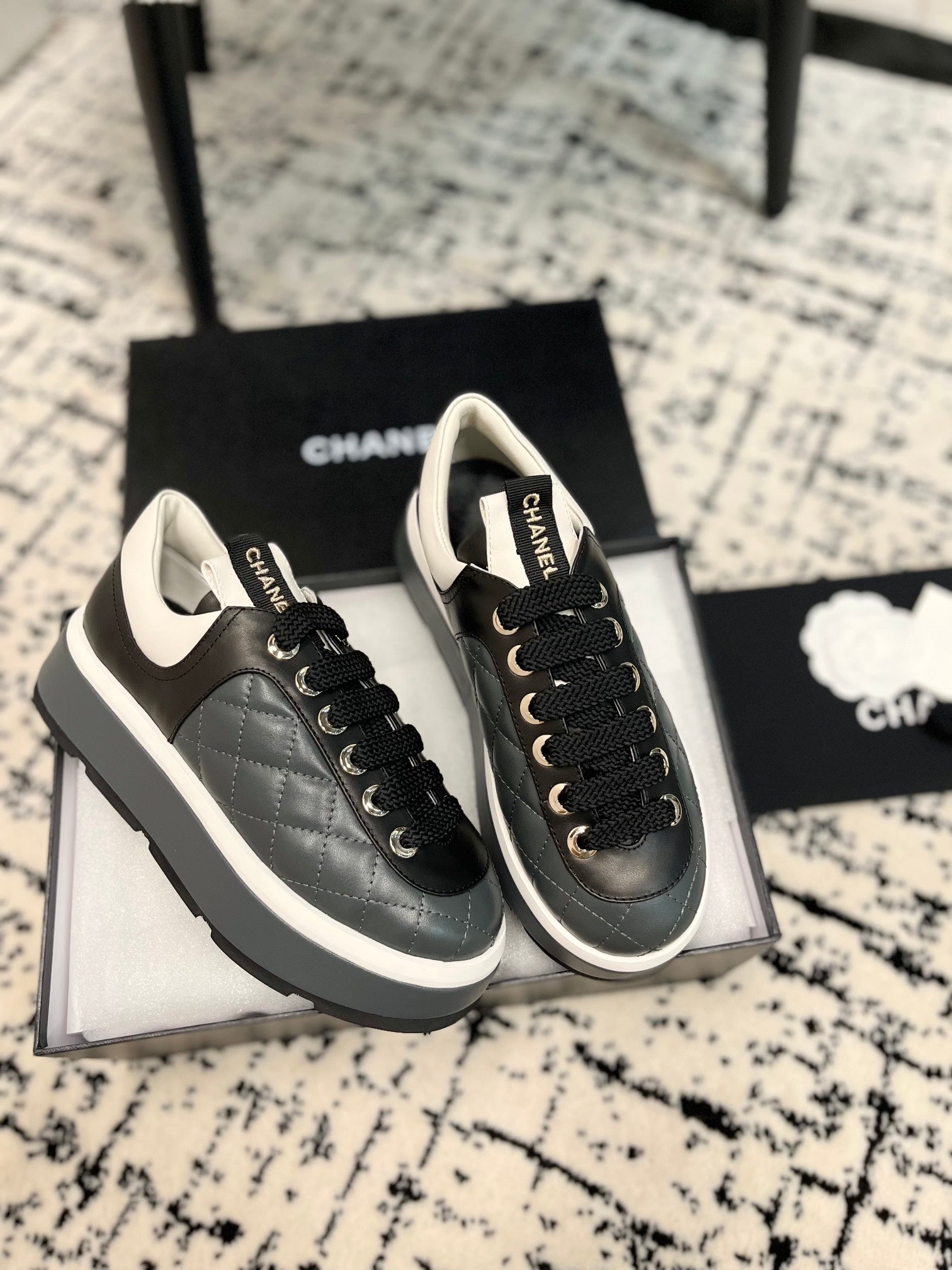 Chanel Quilted Print Chunky Sneakers, Sand