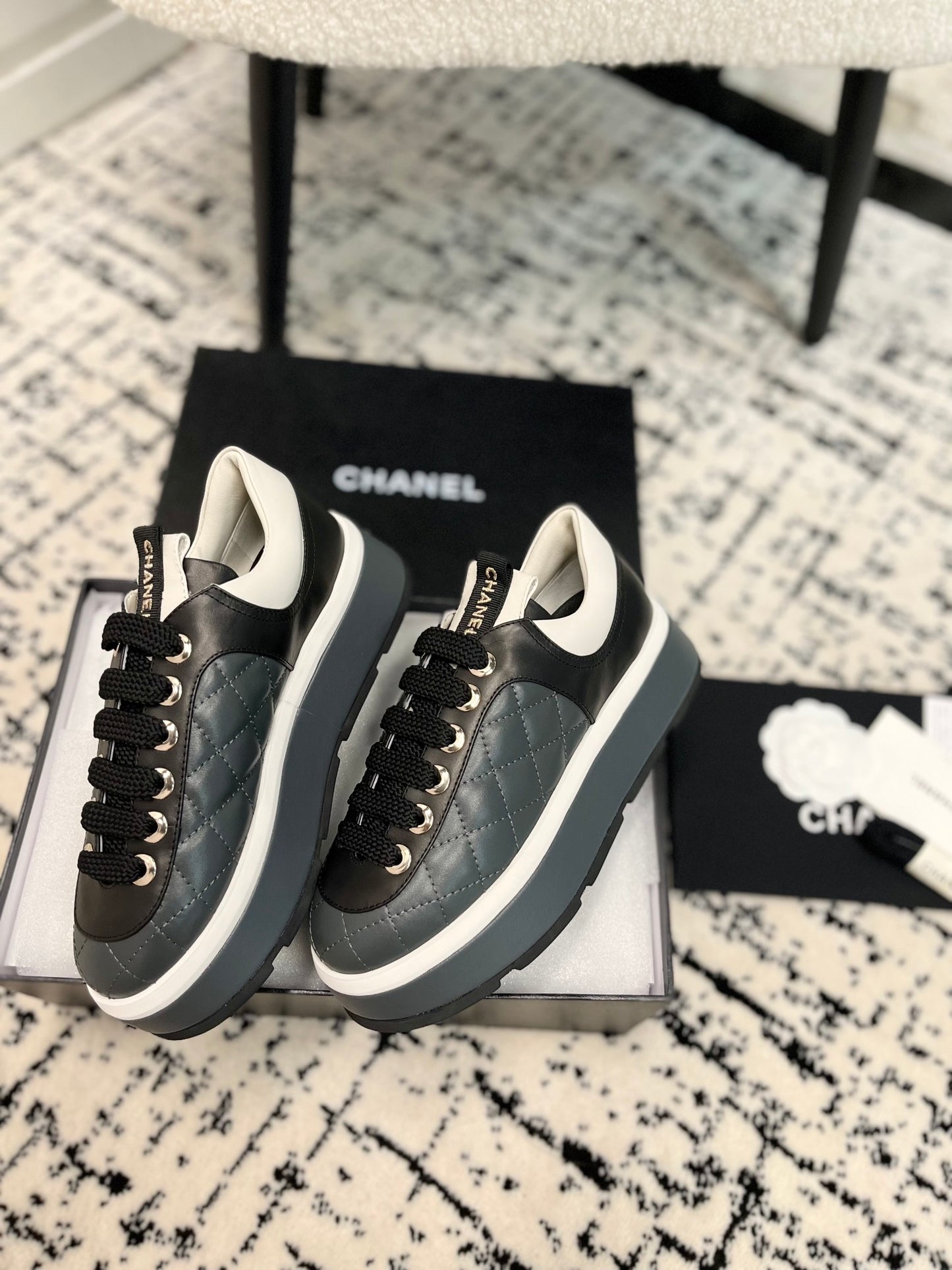 Chanel Quilted Print Chunky Sneakers, Sand