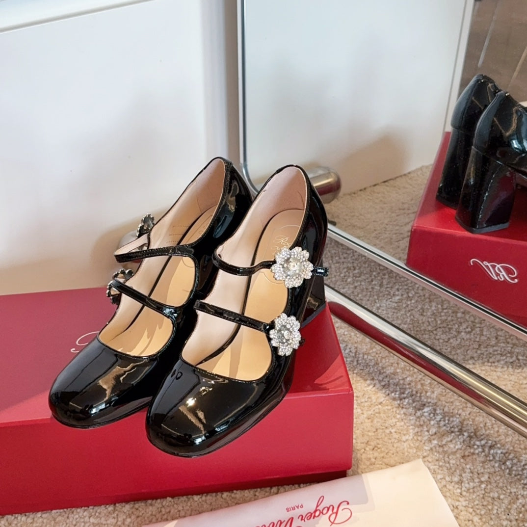 RV Limited-edition Floral Crystal-Buckle Mary Janes Series 04