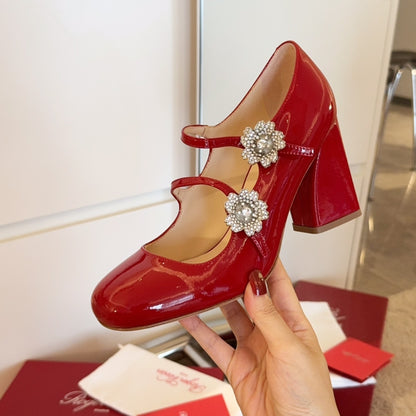 RV Limited-edition Floral Crystal-Buckle Mary Janes Series 03