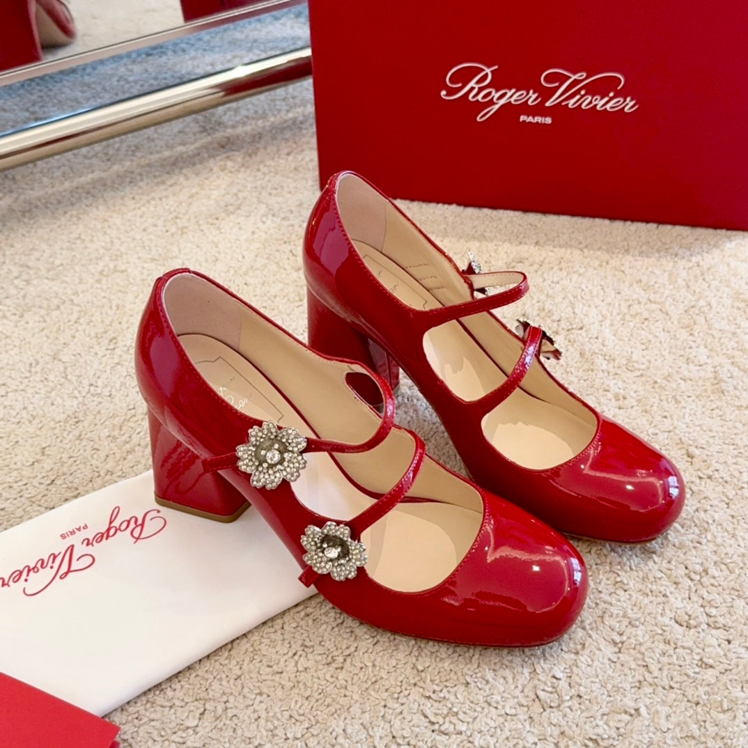 RV Limited-edition Floral Crystal-Buckle Mary Janes Series 03