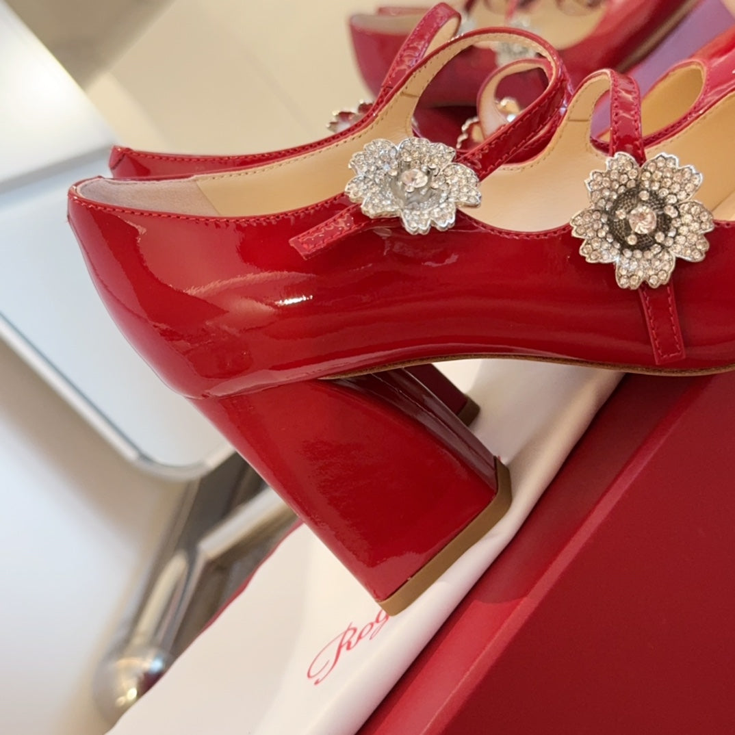 RV Limited-edition Floral Crystal-Buckle Mary Janes Series 03