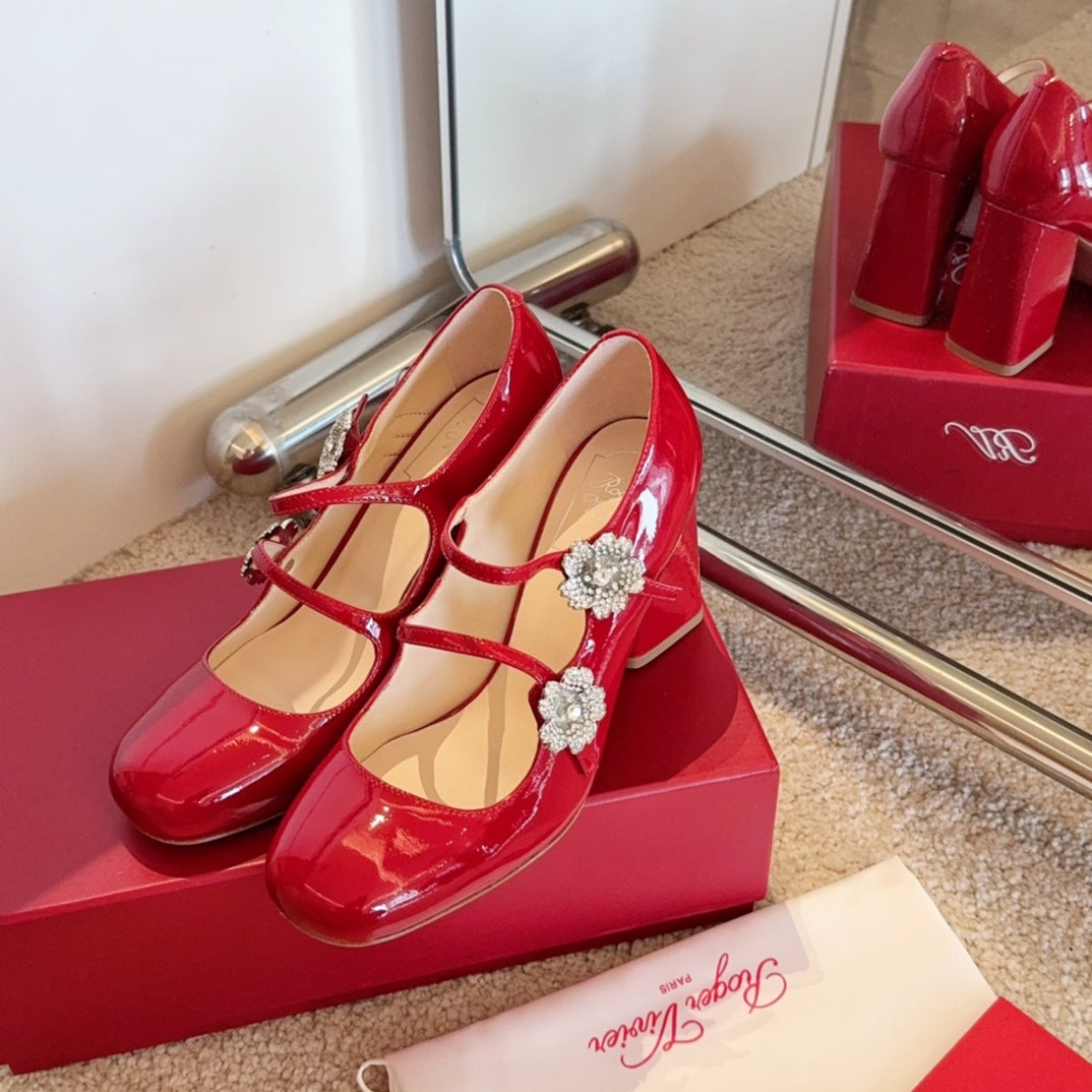 RV Limited-edition Floral Crystal-Buckle Mary Janes Series 03