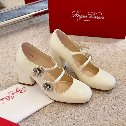 RV Limited-edition Floral Crystal-Buckle Mary Janes Series 01