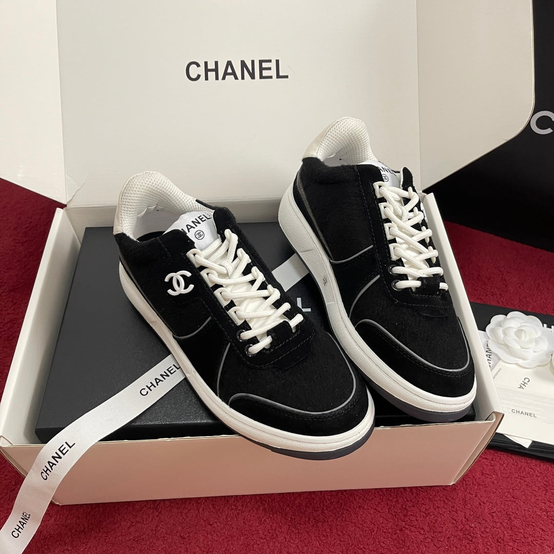 CHANEL 25S New Colorway Tweed Sneakers, Black