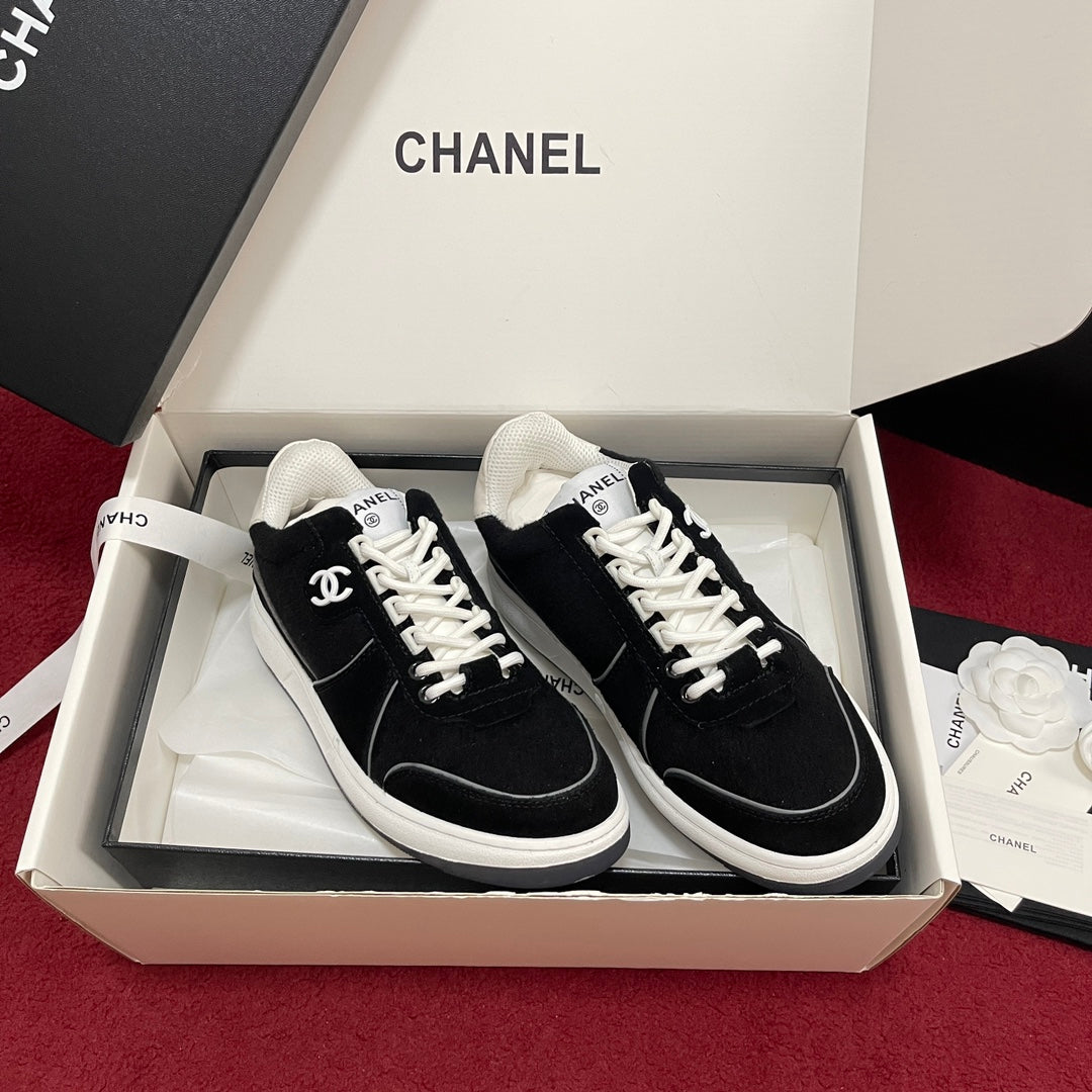 CHANEL 25S New Colorway Tweed Sneakers, Black