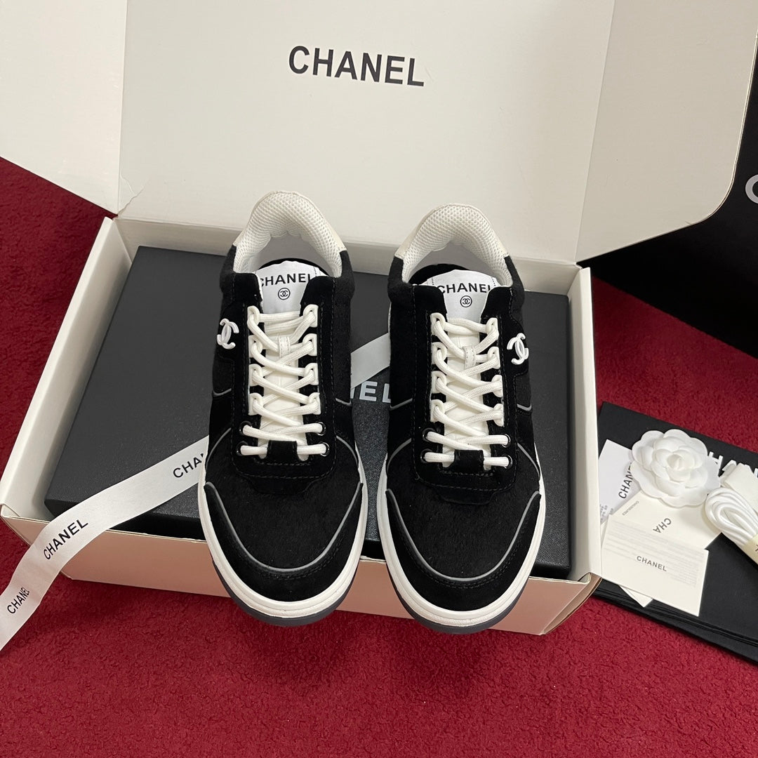 CHANEL 25S New Colorway Tweed Sneakers, Black