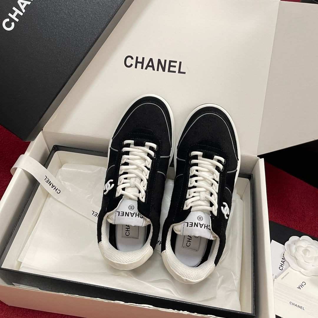 CHANEL 25S New Colorway Tweed Sneakers, Black
