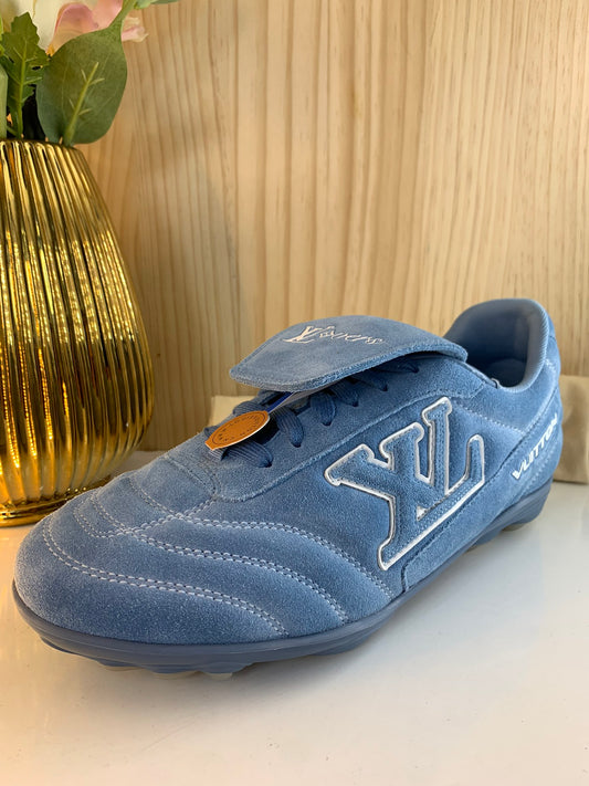 LV Footprint Soccer Sneaker, Blue Suede
