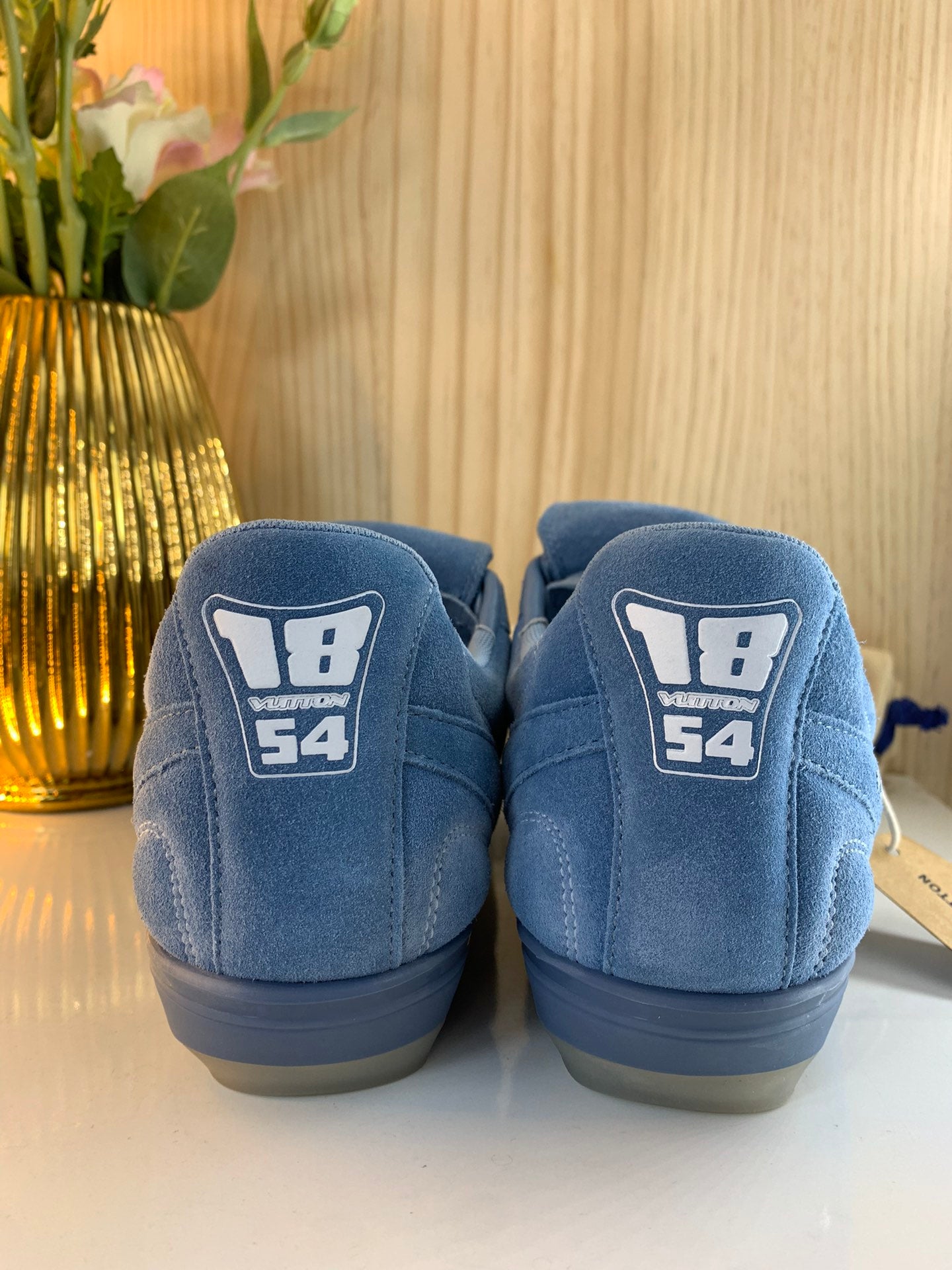 LV Footprint Soccer Sneaker, Blue Suede