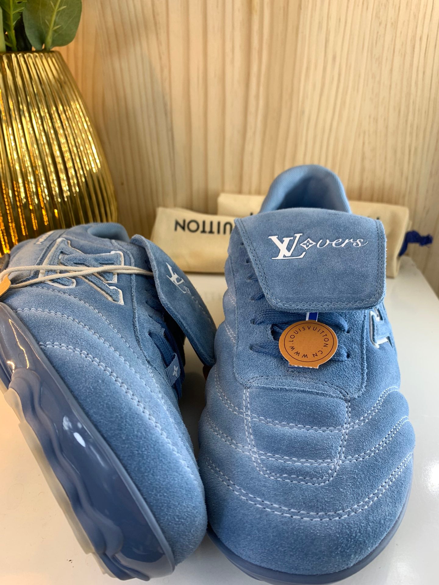 LV Footprint Soccer Sneaker, Blue Suede