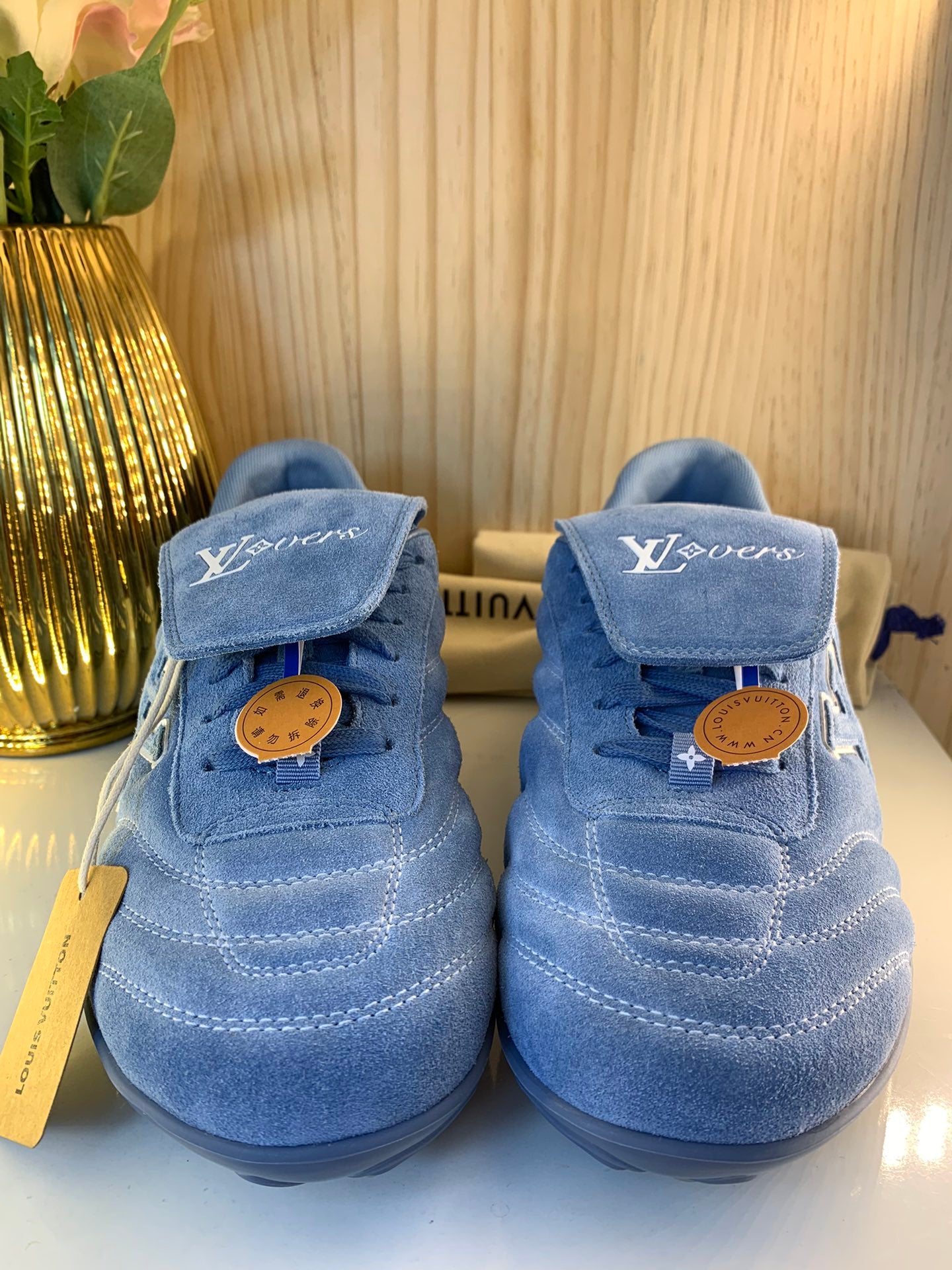 LV Footprint Soccer Sneaker, Blue Suede