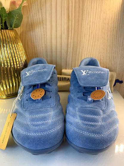 LV Footprint Soccer Sneaker, Blue Suede