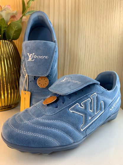 LV Footprint Soccer Sneaker, Blue Suede