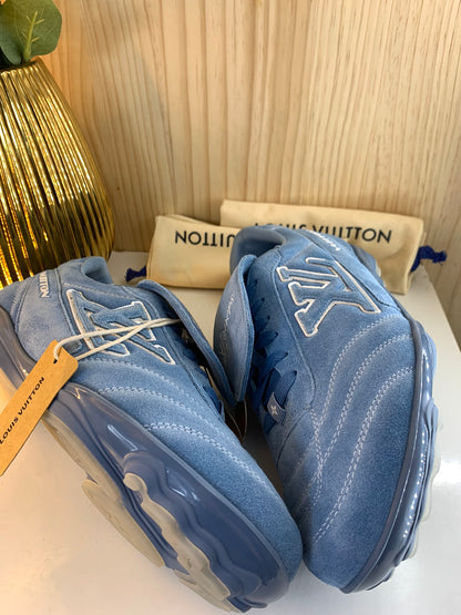 LV Footprint Soccer Sneaker, Blue Suede
