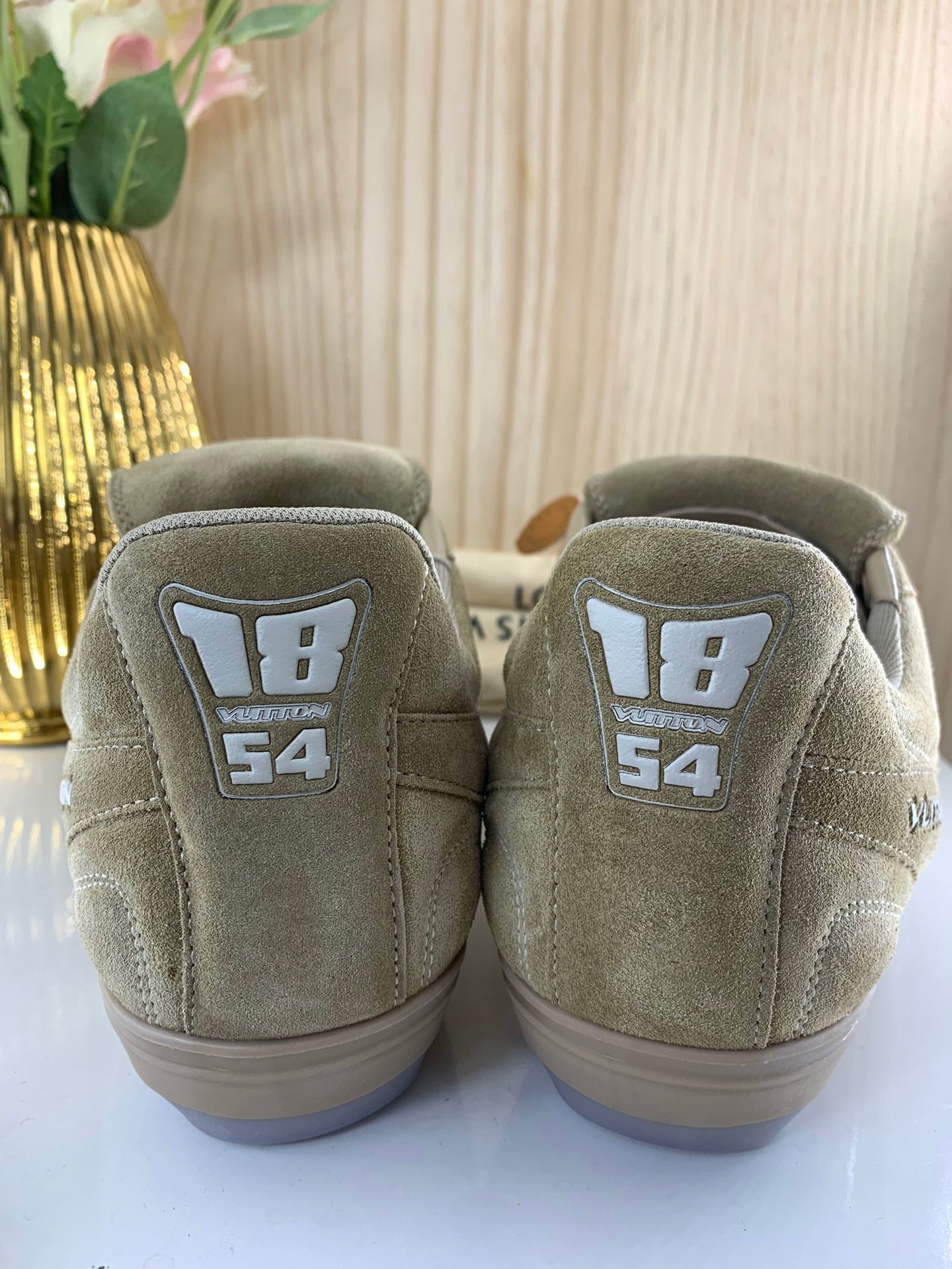 LV Footprint Soccer Sneaker, Green Suede