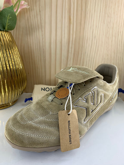 LV Footprint Soccer Sneaker, Green Suede