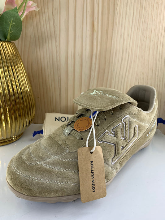 LV Footprint Soccer Sneaker, Green Suede