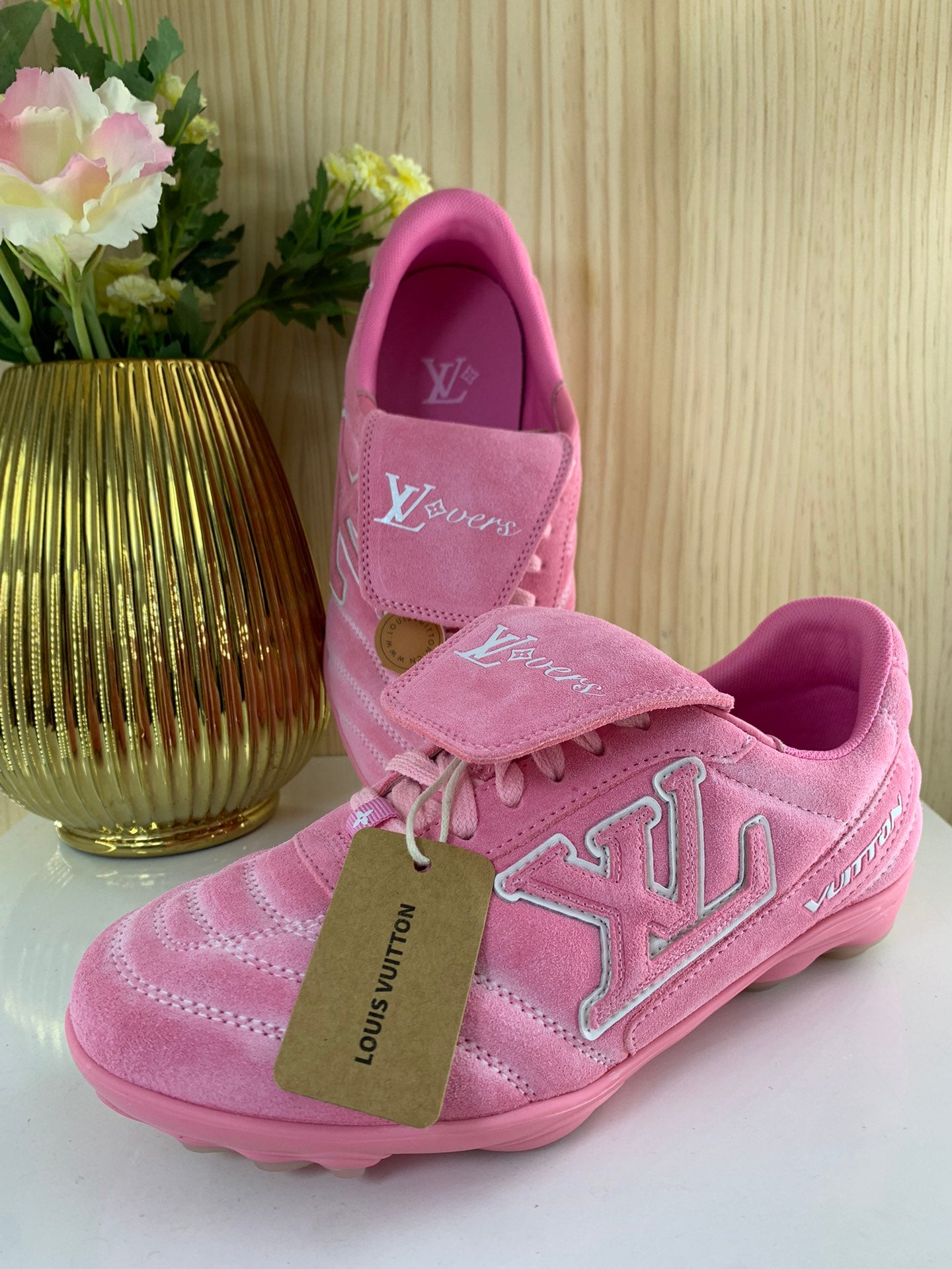 LV Footprint Soccer Sneaker, Pink Suede