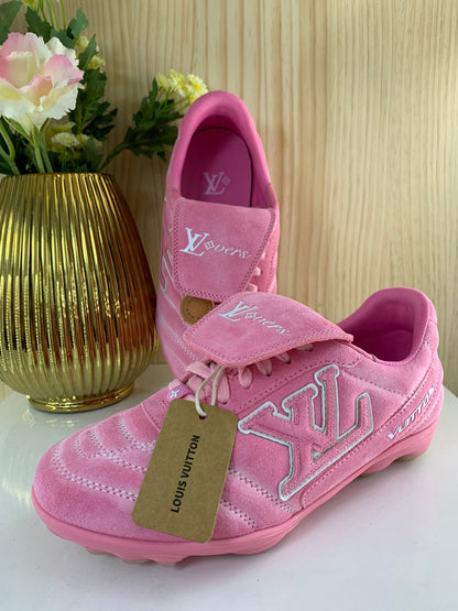 LV Footprint Soccer Sneaker, Pink Suede