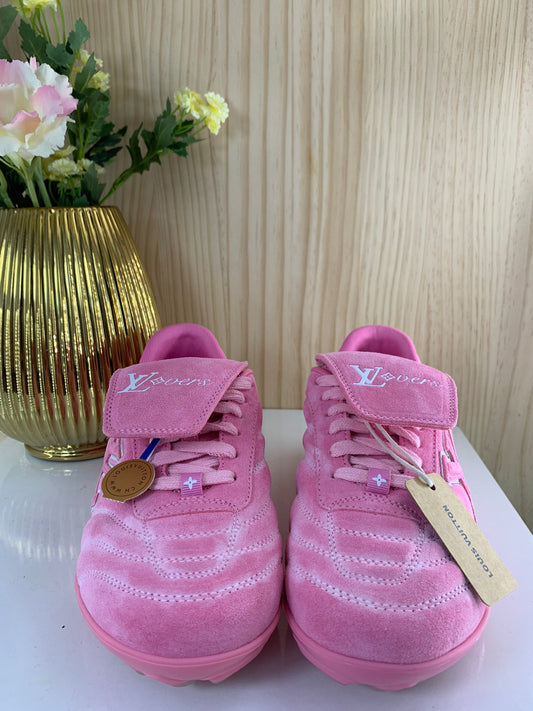 LV Footprint Soccer Sneaker, Pink Suede