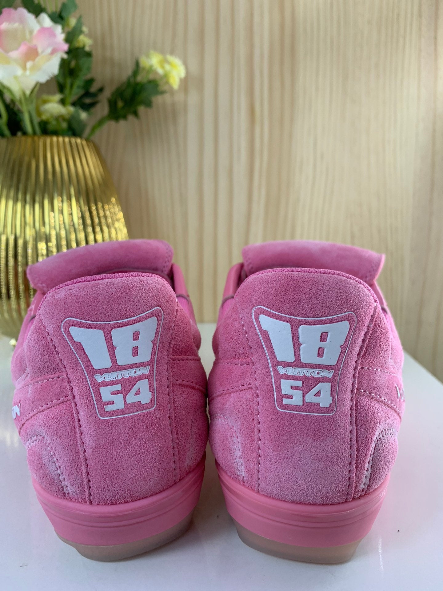LV Footprint Soccer Sneaker, Pink Suede