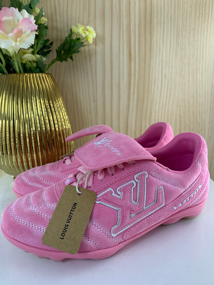 LV Footprint Soccer Sneaker, Pink Suede