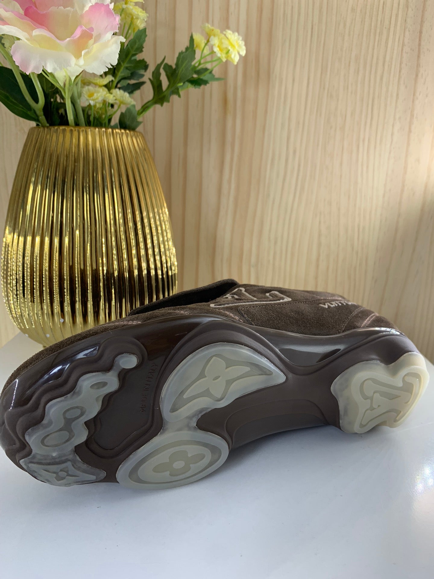 LV Footprint Soccer Sneaker, Brown Suede