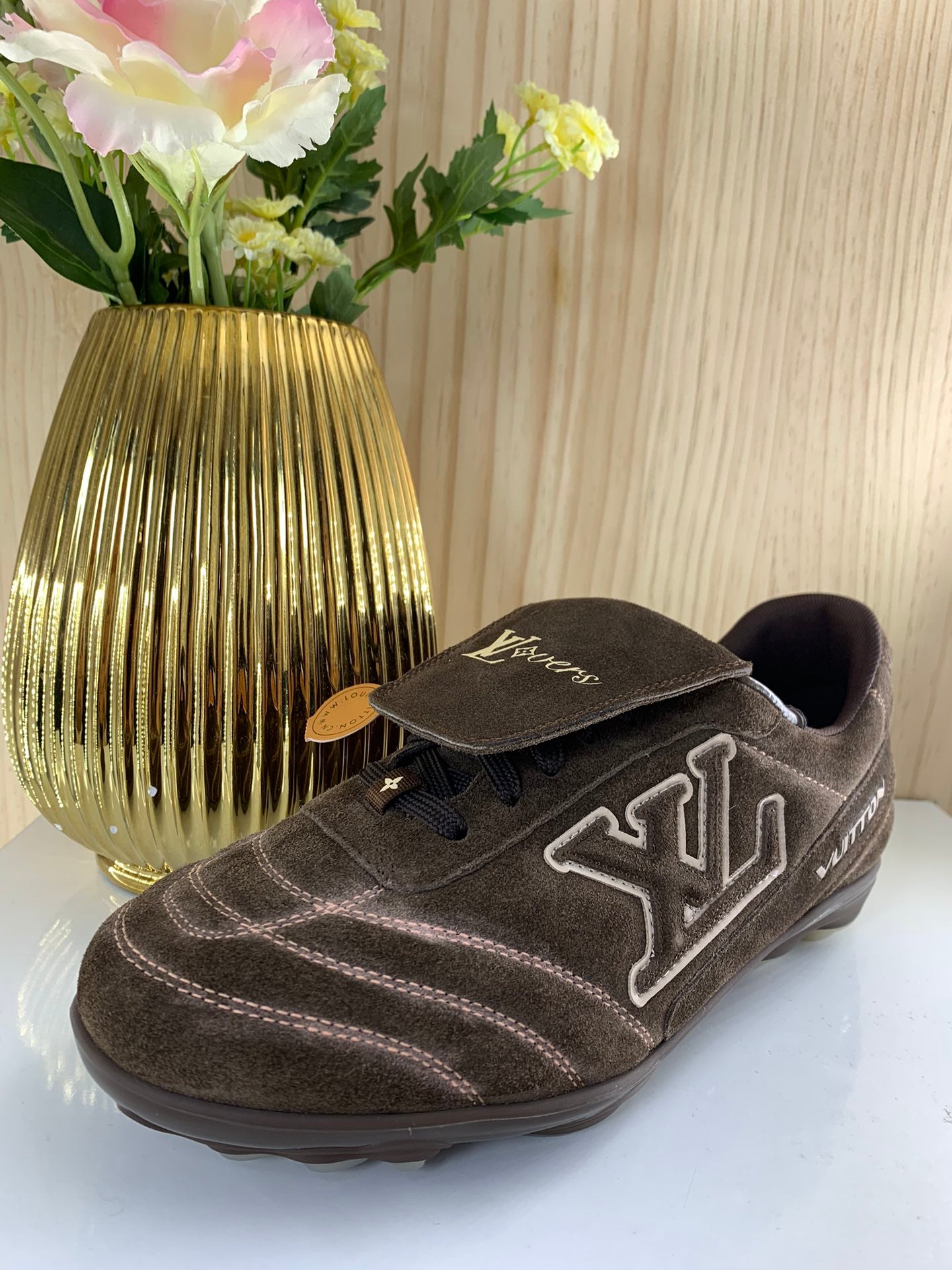 LV Footprint Soccer Sneaker, Brown Suede