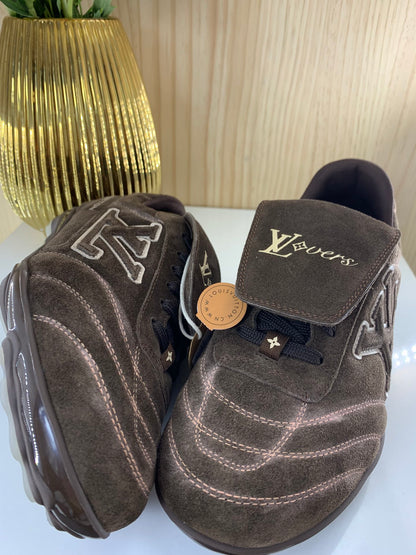 LV Footprint Soccer Sneaker, Brown Suede