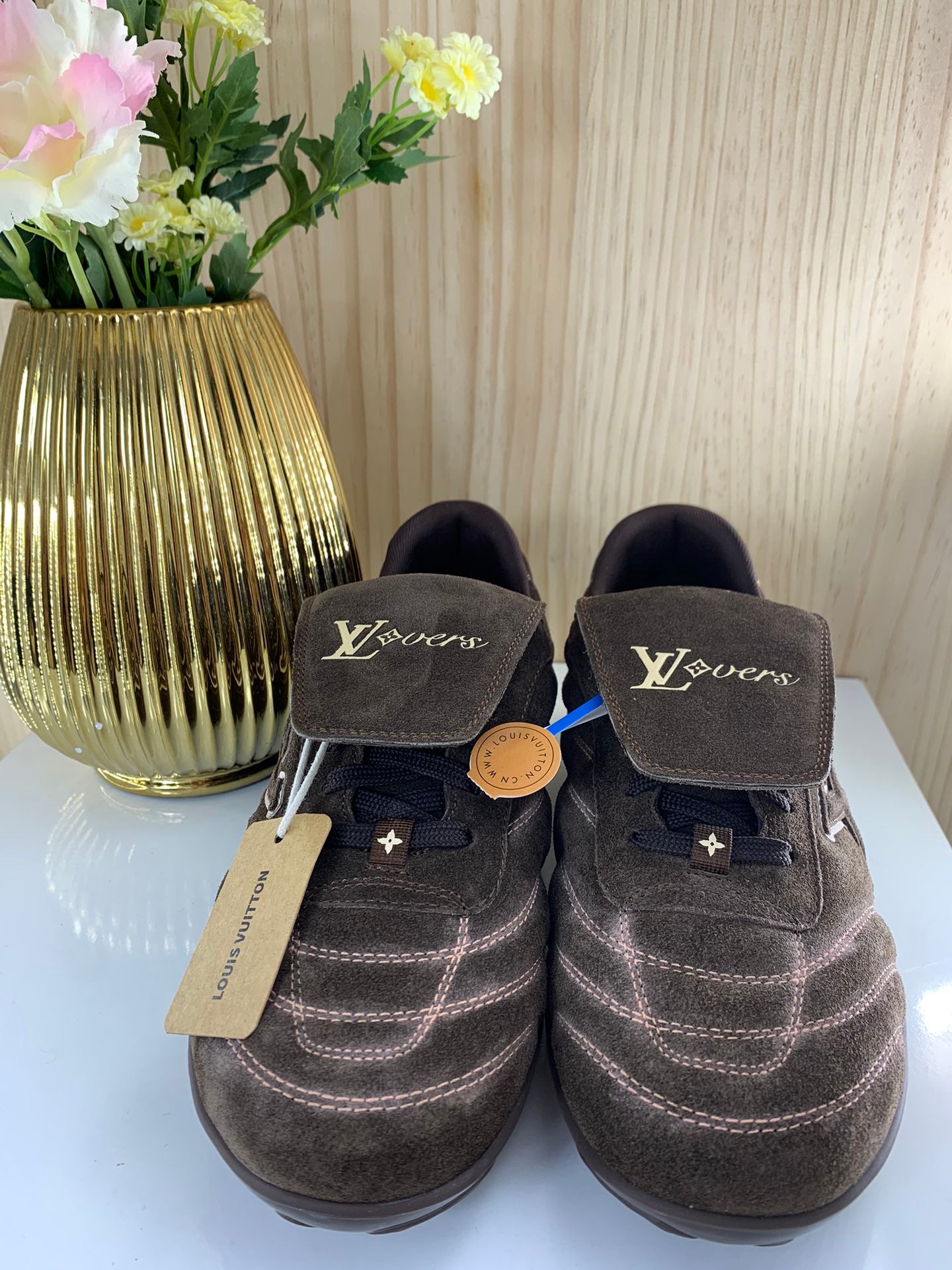 LV Footprint Soccer Sneaker, Brown Suede