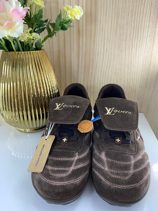 LV Footprint Soccer Sneaker, Brown Suede