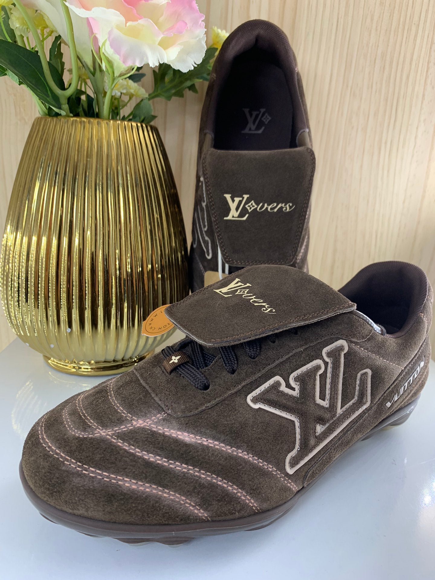 LV Footprint Soccer Sneaker, Brown Suede