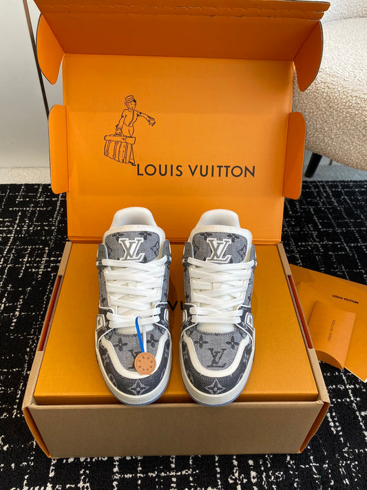 LV Trainer Sneaker, Denim Grey New