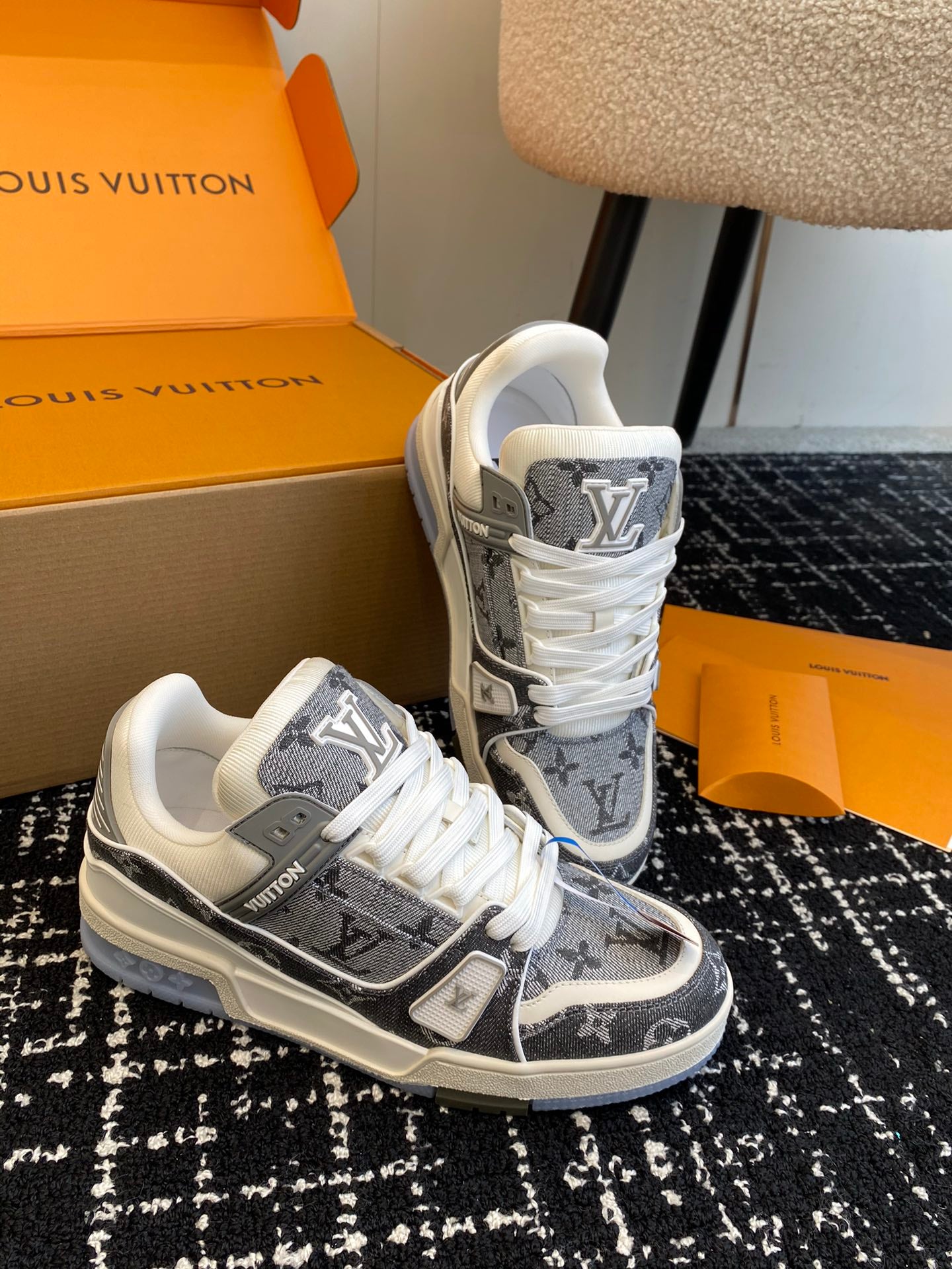 LV Trainer Sneaker, Denim Grey New