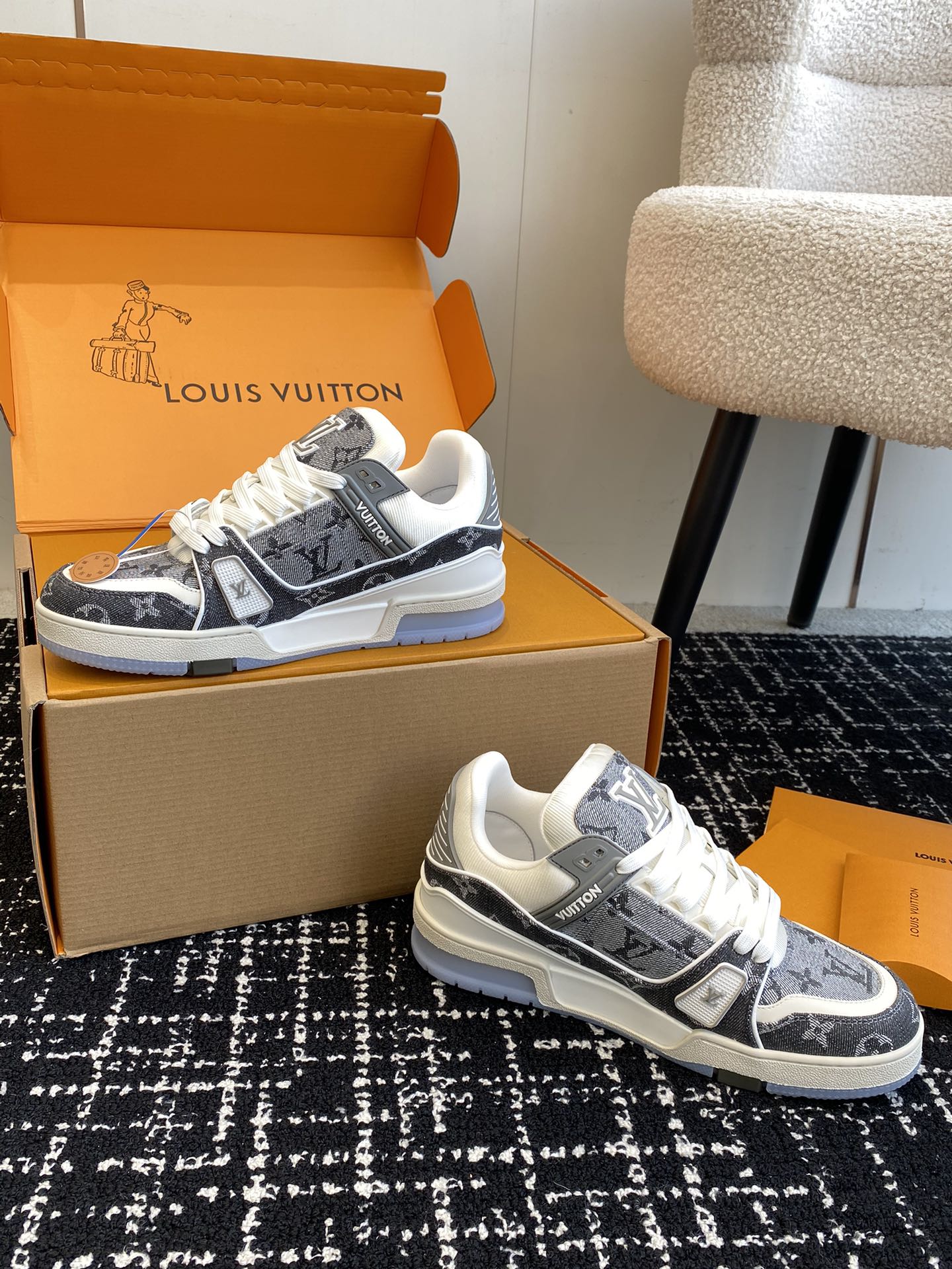 LV Trainer Sneaker, Denim Grey New
