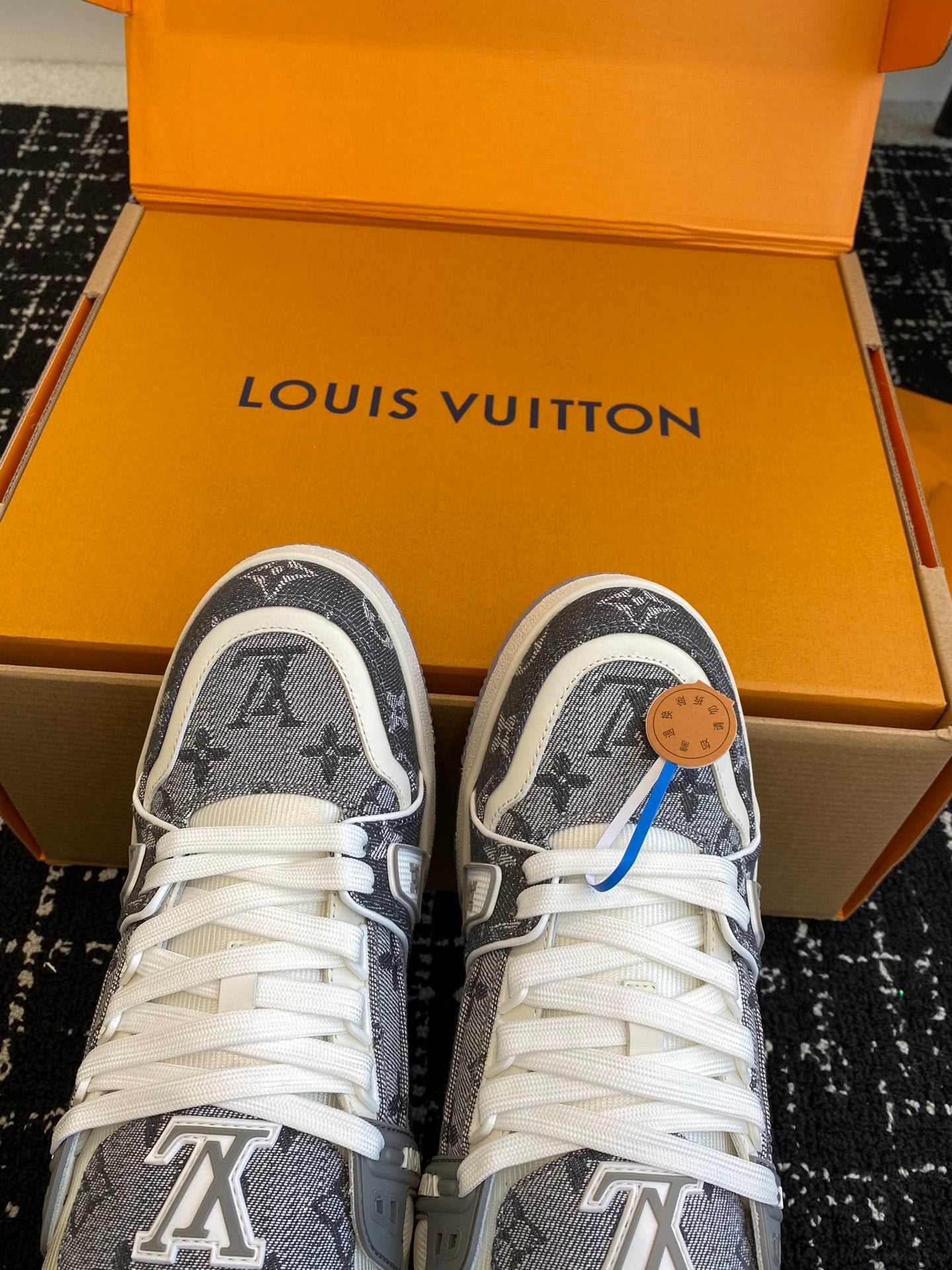 LV Trainer Sneaker, Denim Grey New