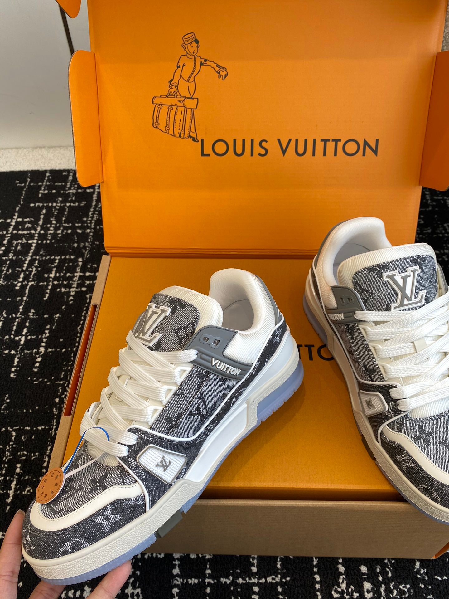 LV Trainer Sneaker, Denim Grey New