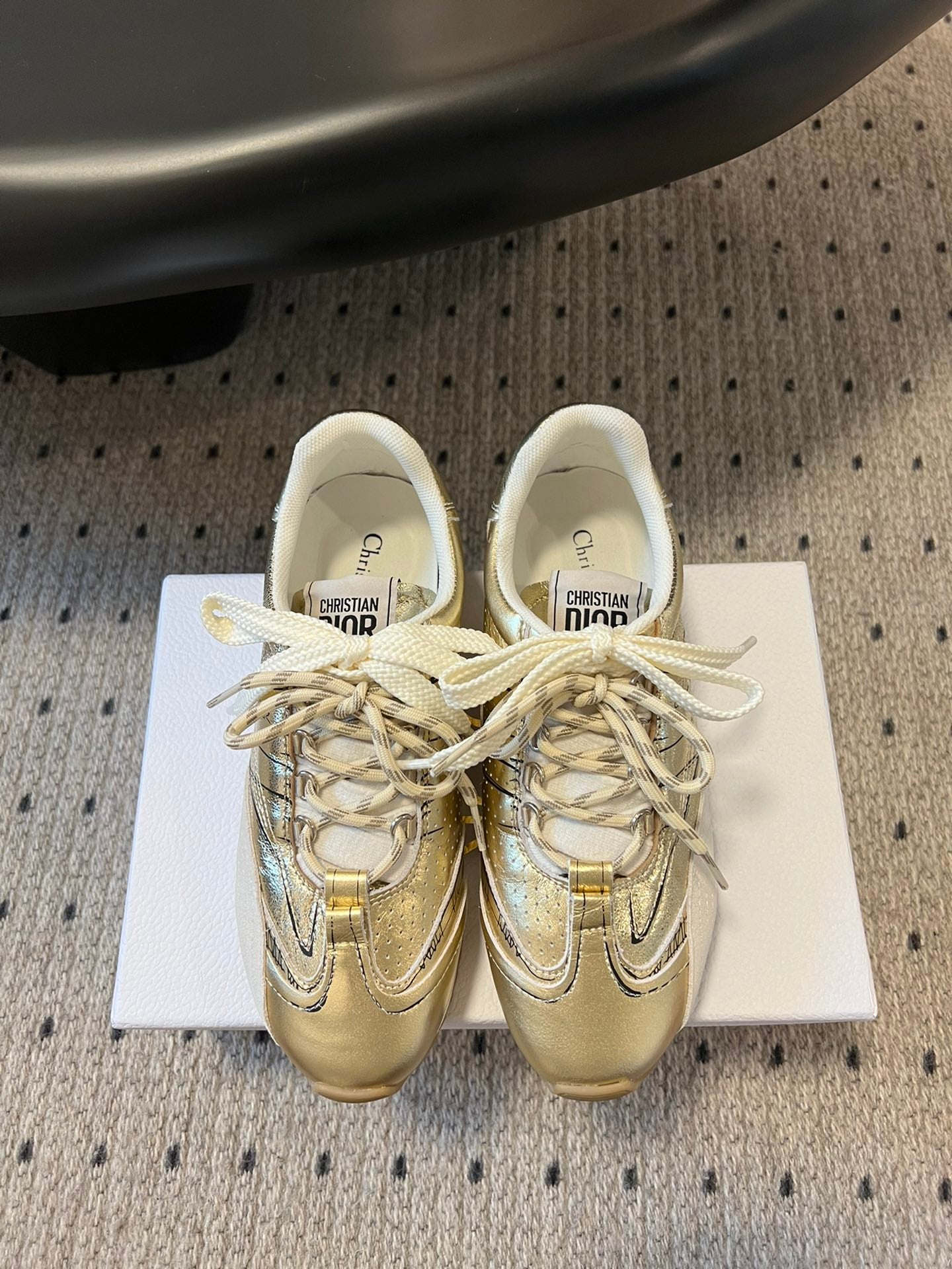 Dior D-Sketch Sneaker, Gold-Tone Crinkled Lambskin and Laminated Calfskin