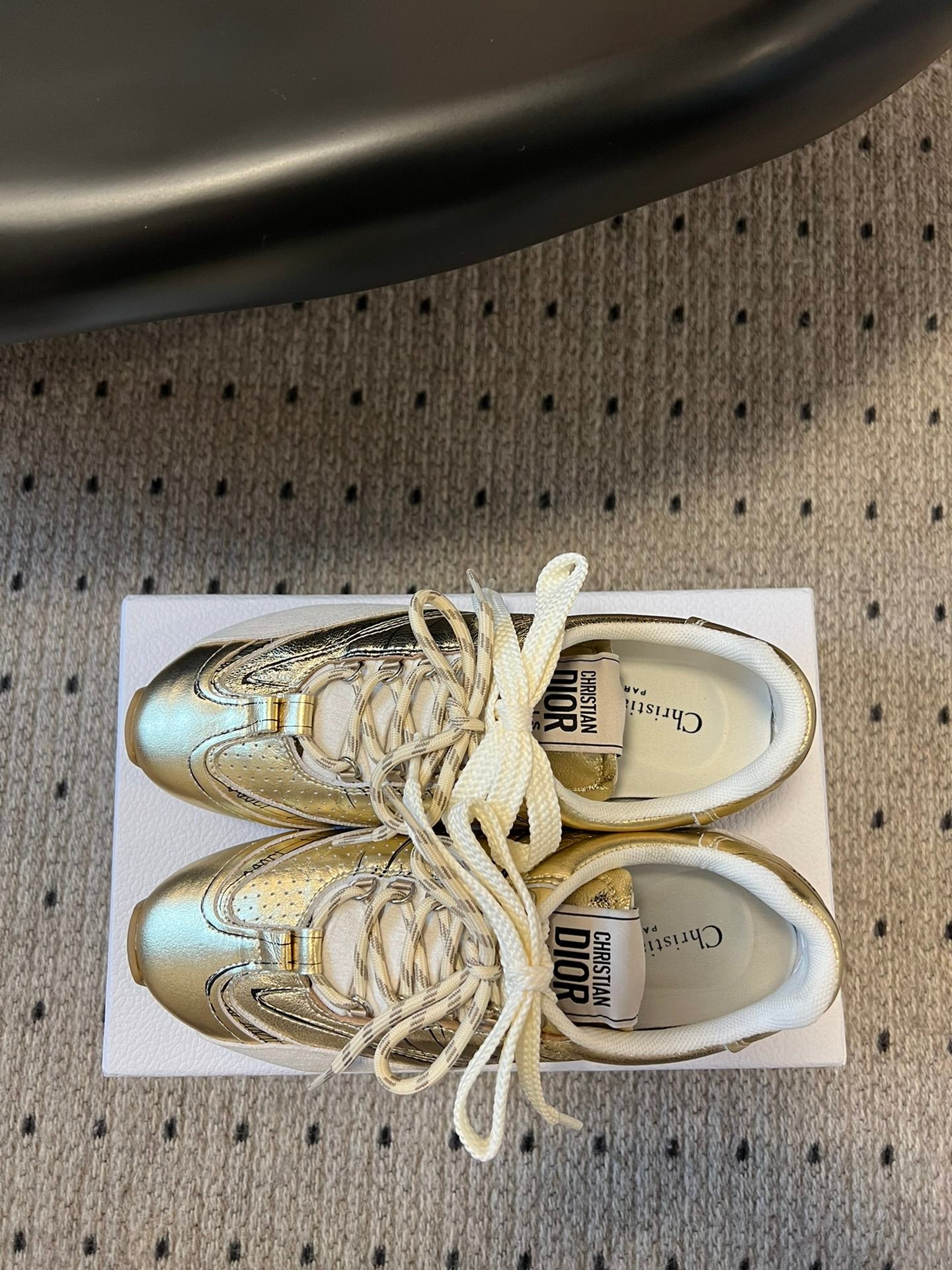 Dior D-Sketch Sneaker, Gold-Tone Crinkled Lambskin and Laminated Calfskin