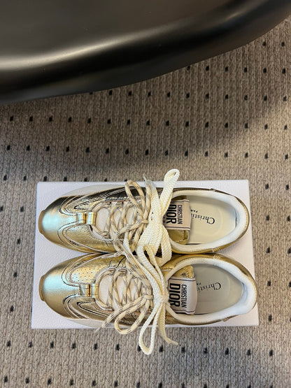 Dior D-Sketch Sneaker, Gold-Tone Crinkled Lambskin and Laminated Calfskin